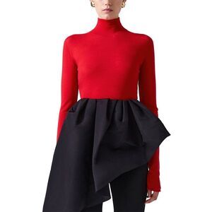 Carolina Herrera Womens Sheer Knit Turtleneck Wool Top, Red